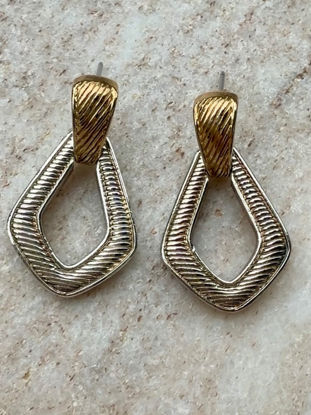 GIVENCHY  Signed Two-Tone Geometric Door Knocker Earrings